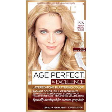 L'Oreal Paris Excellence Age Perfect Layered Tone Flattering Color, 8N Medium Natural Blonde Set (Packaging May Vary)