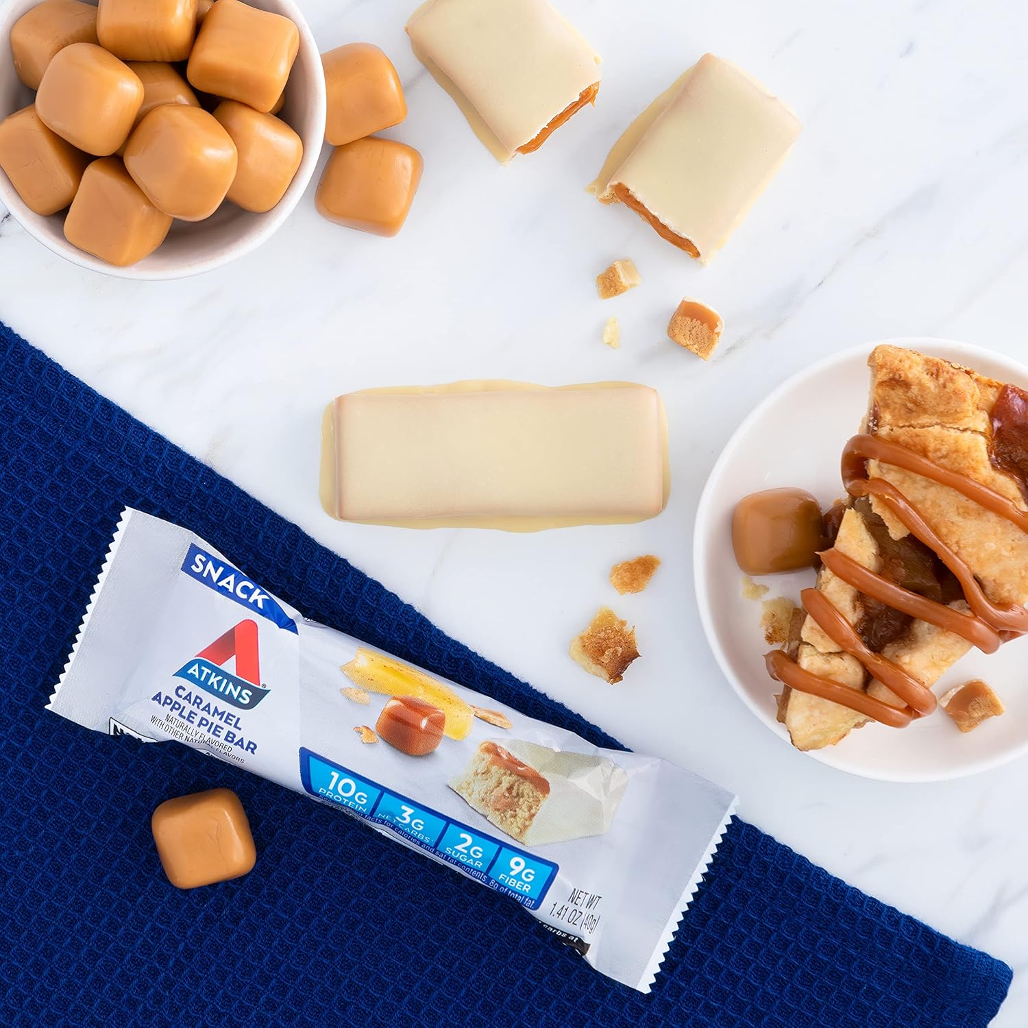 Atkins Snack Bar, Caramel Apple Pie, Naturally Flavored, Good Source of Protein and Fiber, Low Carb, Low Sugar (30 Bars) : Health & Household