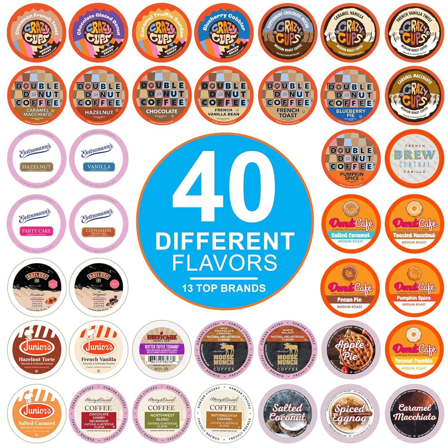 Flavored Coffee Pods Variety Pack For Keurig K Cups Brewers, Assorted Flavored Coffee Sampler, 40 Count