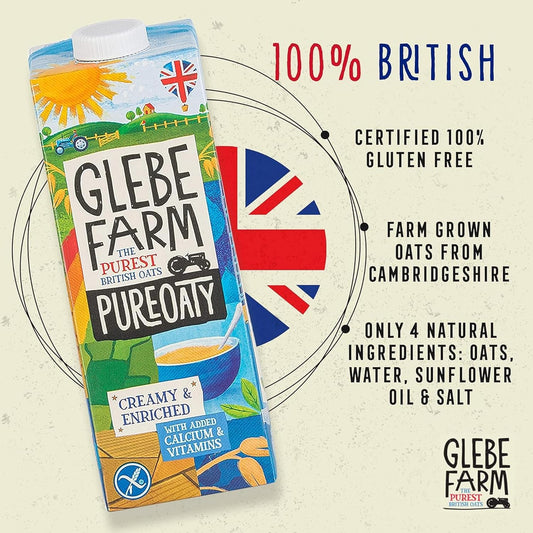 Glebe Farm Pureoaty Creamy & Enriched - Barista Style Gluten Free Dairy Free & Vegan Coffee Creamer, High Protein With Calcium & Vitamin B12, 6 X 1 Litre