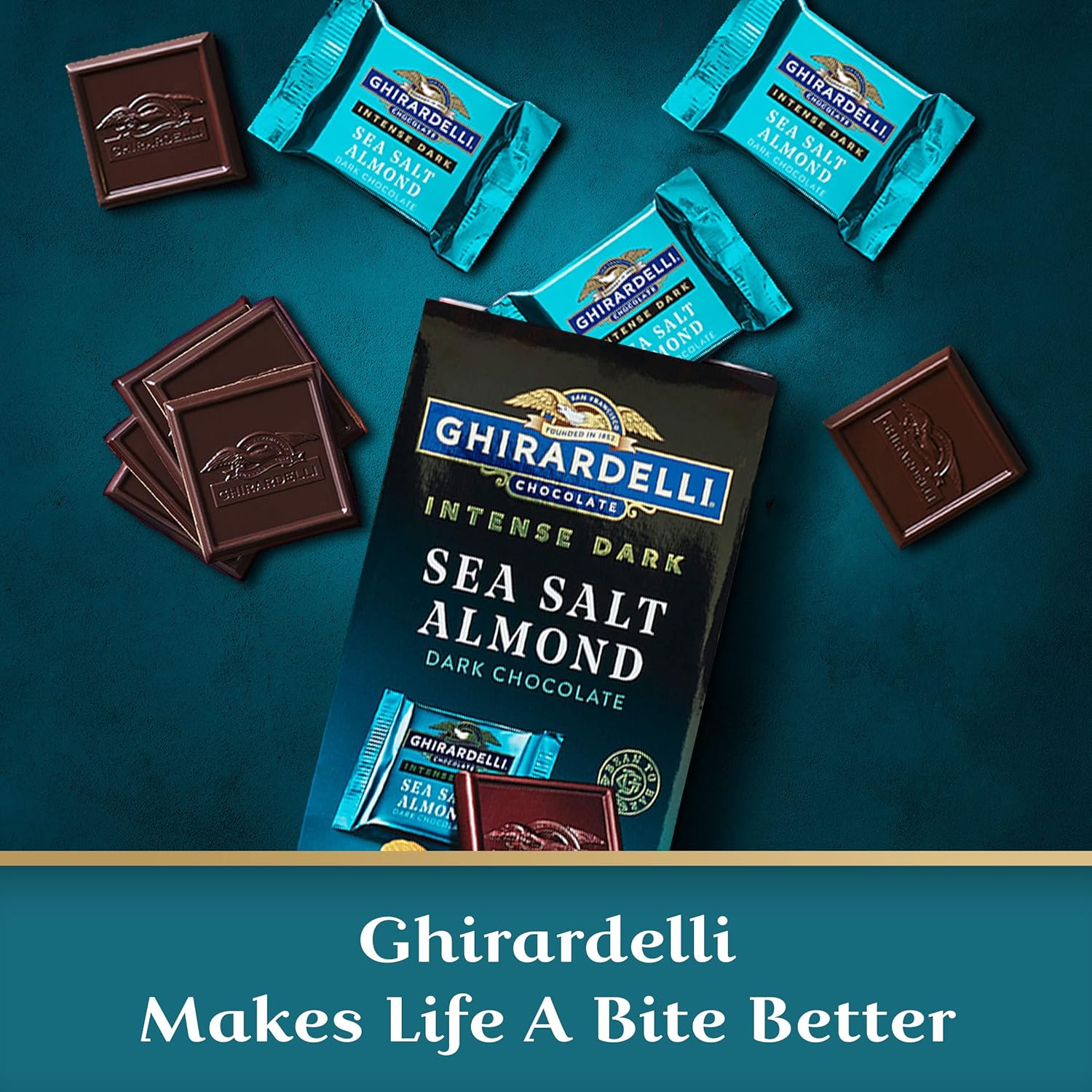 Ghirardelli Chocolate Intense Dark Squares, Sea Salt Intense Dark, 24.72 Ounce (Pack of 6)