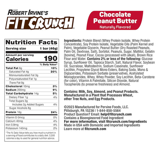 Fitcrunch Snack Size Protein Bars, Designed By Robert Irvine, 6-Layer Baked Bar, 3G Of Sugar, Gluten Free & Soft Cake Core (9 Bars, Chocolate Peanut Butter)