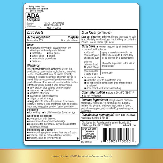 Anbesol Maximum Strength Oral Pain Relief Gel, Instant Pain Relief For Toothache Pain, Canker Sores, Sore Gums, Mouth Sores, Denture Pain, And Aligner Pain, Ada Accepted, 0.33 Oz (Packaging May Vary)