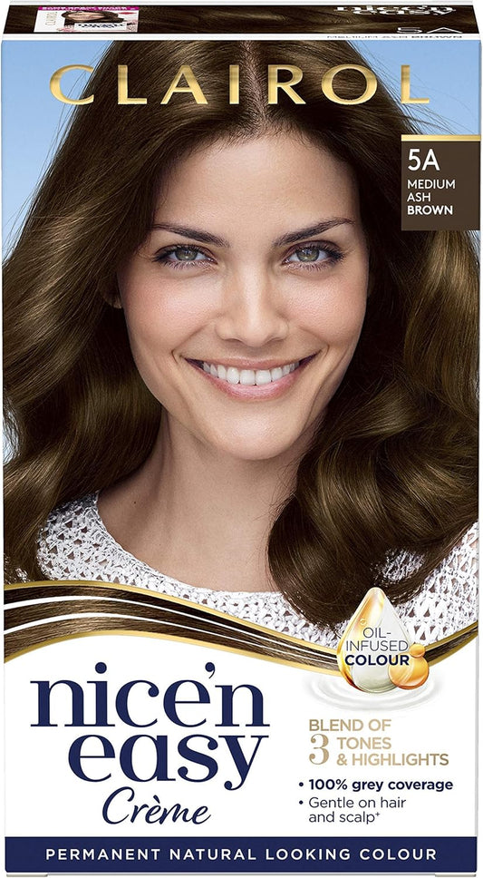 Clairol Nice'N Easy Permanent Colour (5A Medium Ash Brown) + Root Touch Up (5 Medium Brown)