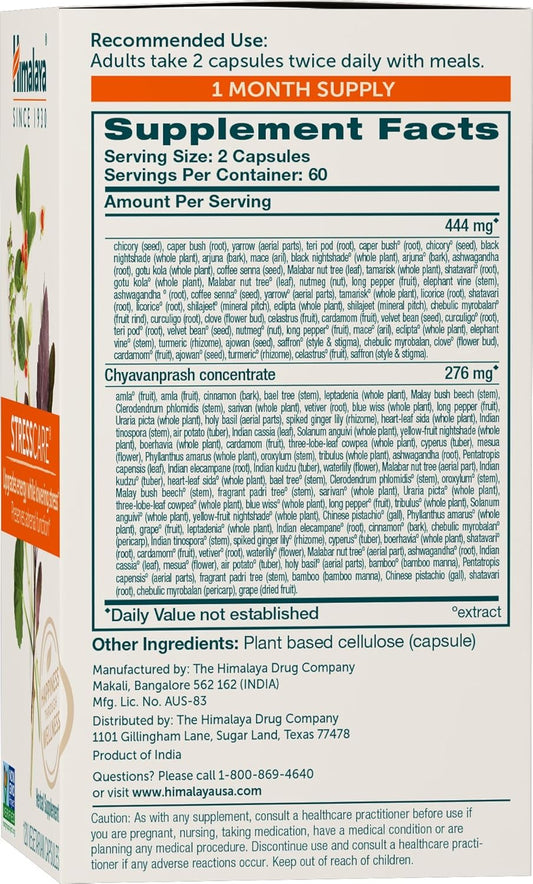 Himalaya Stresscare Herbal Supplement, Supports Stress Relief, Energy Support, Relaxation, Occasional Sleeplessness, Ashwagandha, Holy Basil/Tulsi, Gotu Kola, Non-Gmo, Vegetarian, 120 Capsules