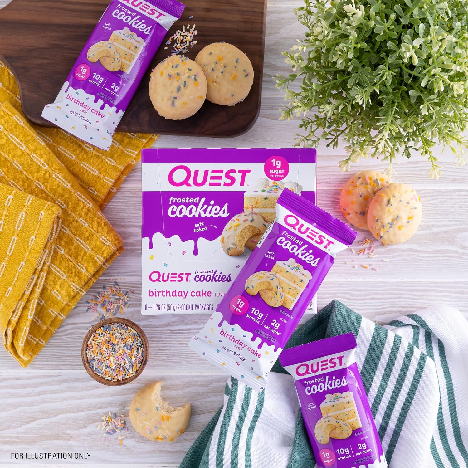 Quest Nutrition Frosted Cookies Twin Pack, Birthday Cake, 1g Sugar, 10g Protein, 2g Net Carbs, Gluten Free, 16 Cookies