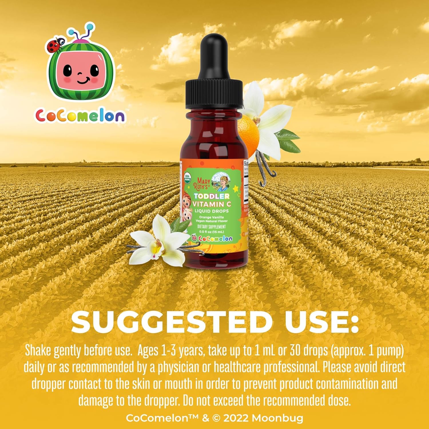 MaryRuth Organics | CoComelon Kids Vitamin C Liquid Drops for Ages 4-13 Years | USDA Organic | Immune Support & Overall Health | USDA Organic | Vegan | Non-GMO | Gluten Free | 30 Servings : Health & Household