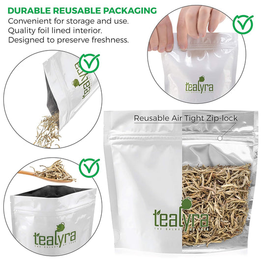 Tealyra - Luxury Jasmine Silver Needle White Losse Tea - Grown In Fujian China - Loose Leaf Tea - Caffeine Level Low - 220G (8-Ounce)