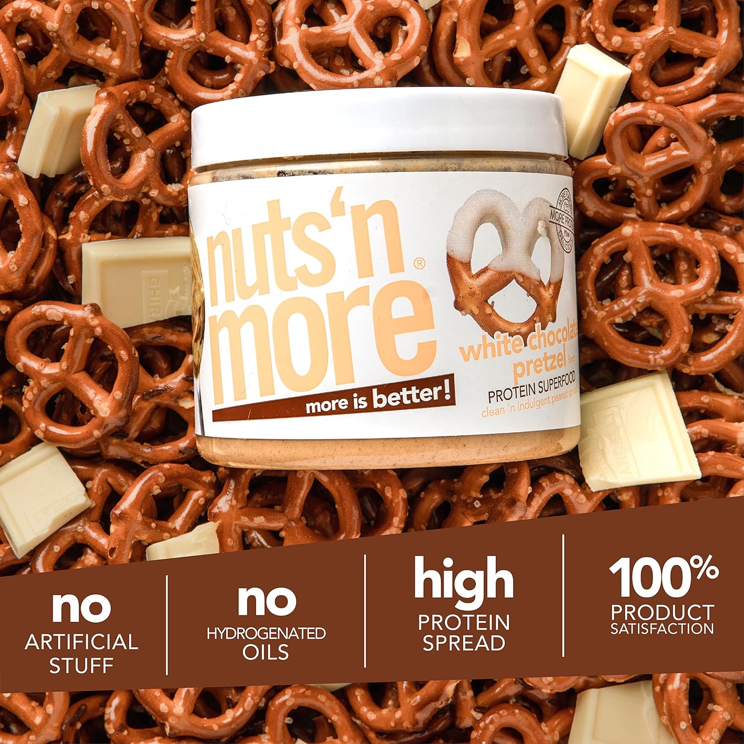 Nuts ‘N More White Chocolate Pretzel Peanut Butter Spread - High Protein, Low Carb, Low Sugar, Gluten Free, Non-Gmo, All-Natural Nut Butter Snack (15Oz Jar) : Grocery & Gourmet Food