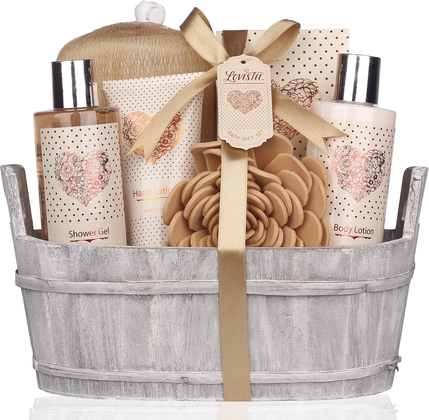 Spa Gift Basket “ Bath And Body Set With Vanilla Fragrance By Lovestee - Bath Gift Basket Includes Shower Gel Body Lotion Hand Lotion Bath Salt Eva Sponge And A Bath Puff