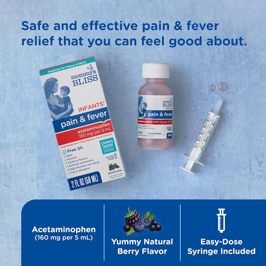 Mommy'S Bliss Infants' Pain And Fever Reducer, Baby Acetaminophen, Dye Free, Delicious Mixed Berry Flavor, Ages 2+, 2 Fluid Ounces