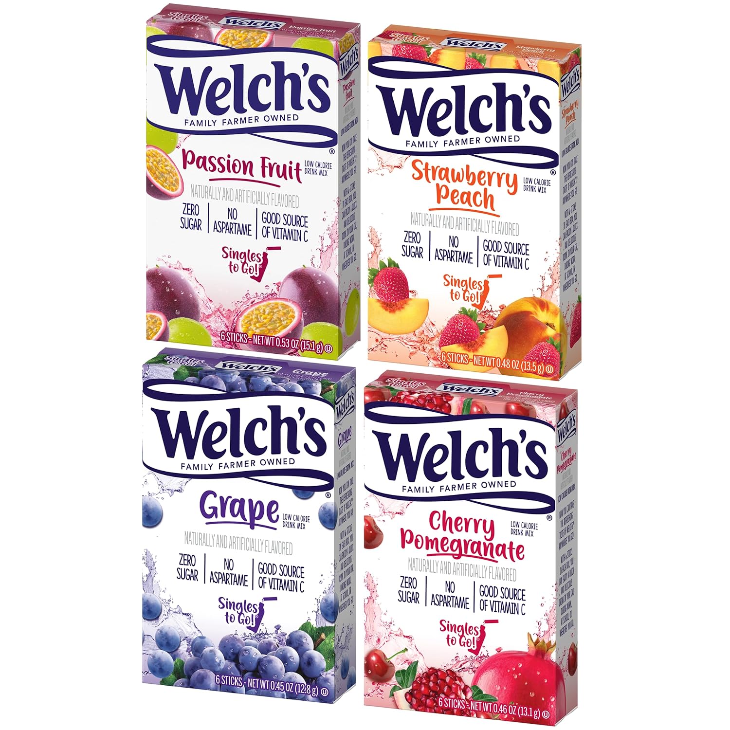 Welch'S Singles To Go! Drink Mix Variety Pack - Cherry Pomegrante, Strawberry Peach, Passion Fruit And Grape