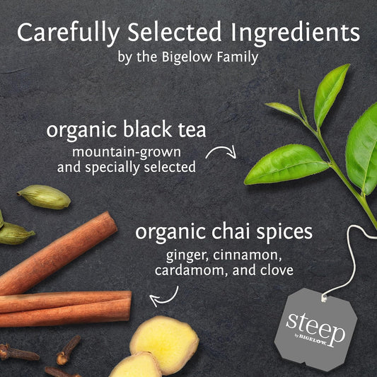 Steep By Bigelow Organic Chai Black Tea, Caffeinated, 20 Count (Pack Of 6), 120 Tea Total Bags