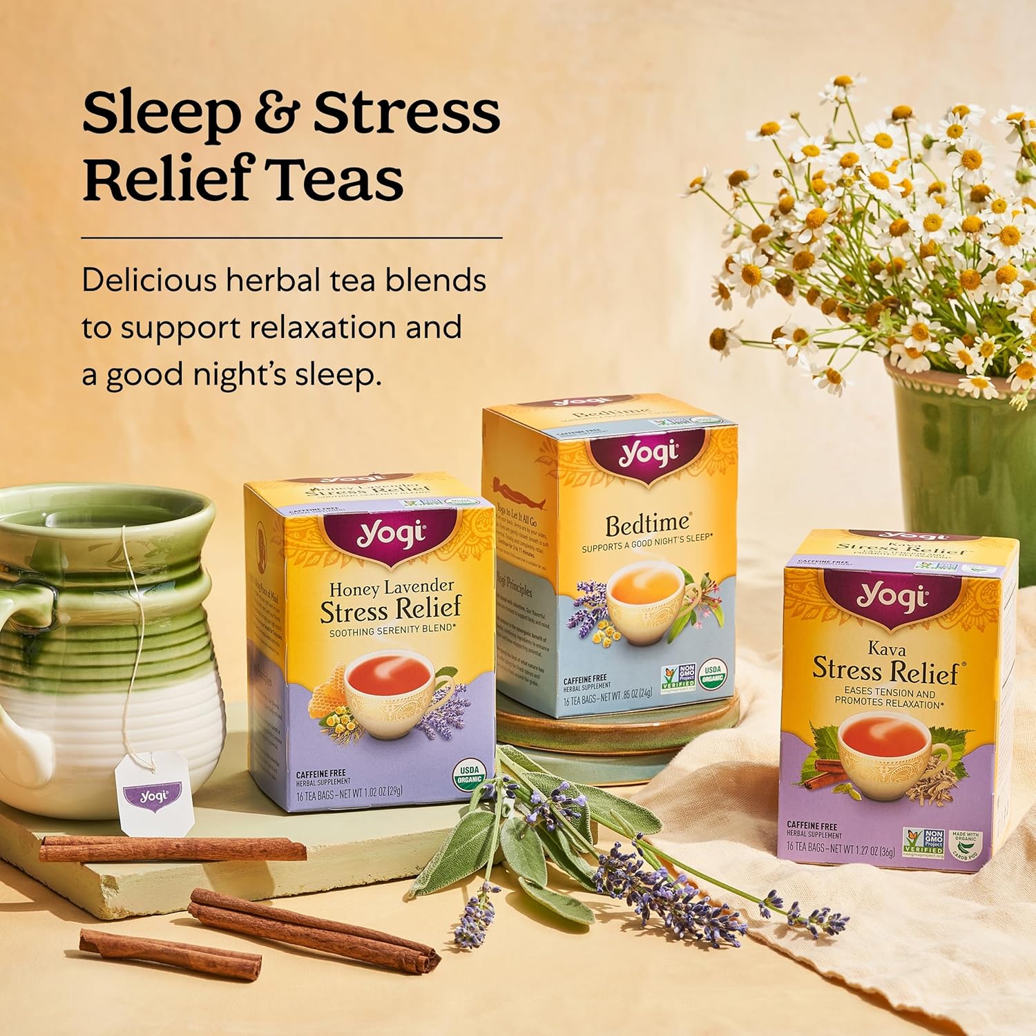 Yogi Tea Relaxation & Stress Relief Tea Variety Pack - 16 Tea Bags Per Pack (3 Packs) - Relaxing Tea Sampler - Includes Honey Lavender Stress Relief Tea, Bedtime Tea & Comforting Chamomile Tea