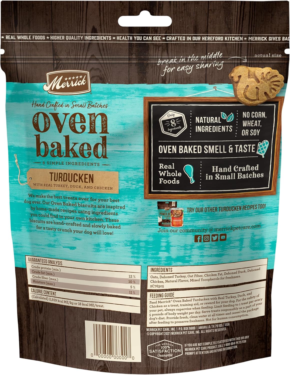Merrick Oven Baked Natural And Crunchy Bag Of Treats, Turducken Recipe With Real Turkey, Duck, And Chicken - 11 oz. Bag : Pet Supplies