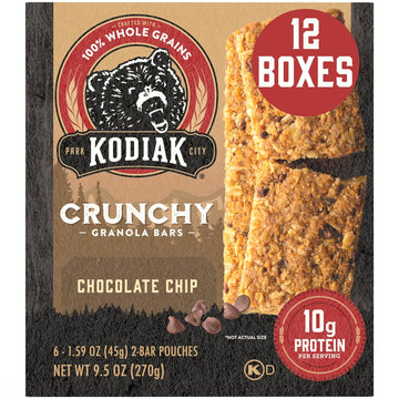 Kodiak Cakes Protein Crunchy Granola Bar, Chocolate Chip, (Pack of 12 Boxes)