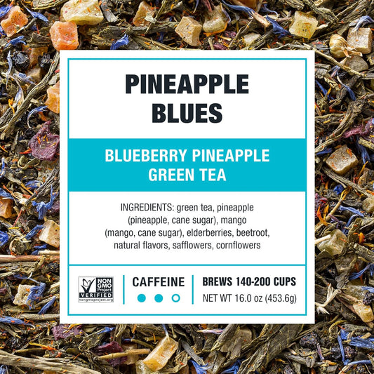 Tiesta Tea - Pineapple Blues, Blueberry Pineapple Green Tea, Premium Tropical Loose Leaf Tea, Medium Caffeinated, 200 Cups -16Oz Resealable Bulk Pouch