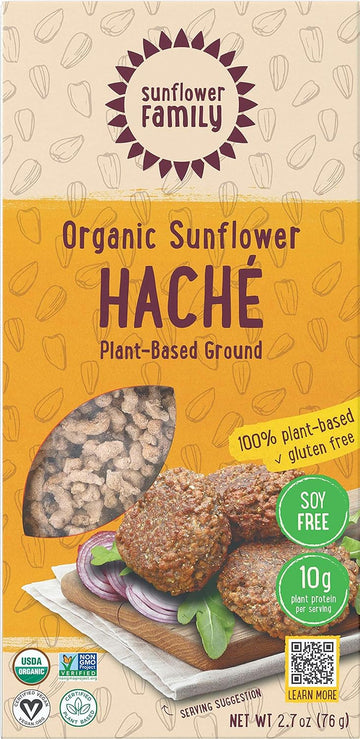 SunflowerFamily Organic Sunflower Haché - 2.7 oz - 10g Protein - Plant Based Meat Substitute - Vegetarian, Vegan, Certified USDA Organic, Non-GMO, Sunflower Mince