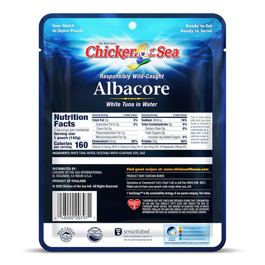 Chicken of the Sea Albacore Tuna in Water Packet, Wild Caught, 5-Ounce Packets (Pack of 1)