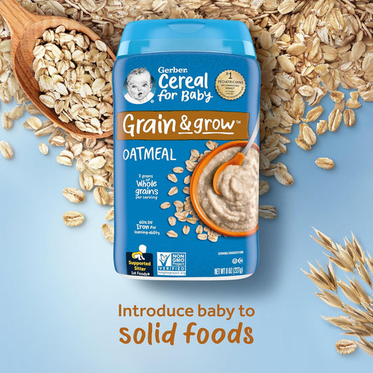 Gerber Baby Cereal 1st Foods, Grain & Grow, Oatmeal, 8 Ounce (Pack of 6)