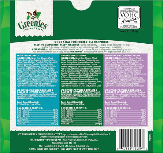 Greenies Teenie Natural Dog Dental Care Chews Oral Health Dog Treats 3-Flavor Variety Pack, (3) 12 Oz. Pouches, 129 Total Treats