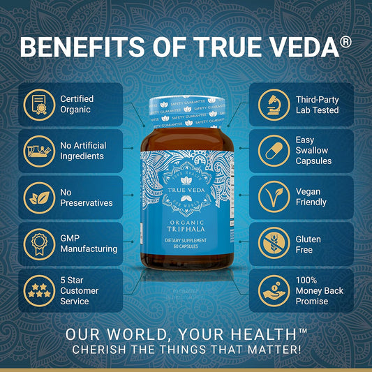 Triphala Capsules ? USDA Organic Certified | Vegan Triphala Tablets | 100% Natural Herbal Triphala Guggulu Supplement | Natural Fusion Extract Potency | Ayurveda | 60 Caps | Trifala Churna