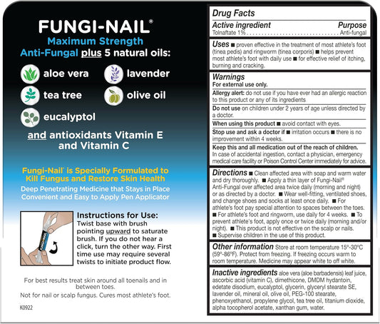 Fungi-Nail Pen Applicator Anti-Fungal Solution, Kills Fungus That Can Lead To Nail & Athlete’S Foot With Tolnaftate & Clinically Proven To Cure And Prevent Fungal Infections | 0.20 Fl Oz (Pack Of 2)