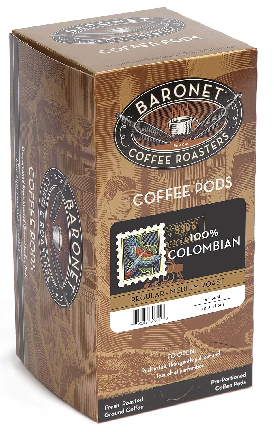 Baronet Coffee Colombian Coffee Pods Bag - Regular - Medium Roast - 3 Boxes of 16 Single Serve Coffee Pods - 48 Count, 12 Grams - Individually Wrapped for Freshness - Rich, Traditional Flavor