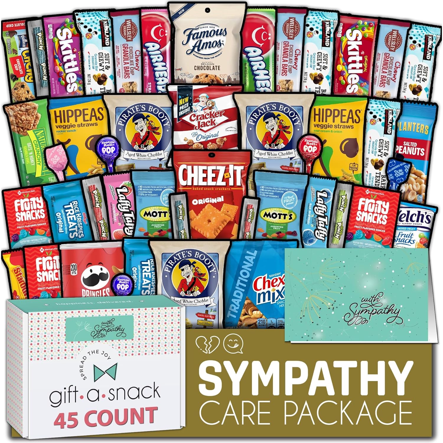 Gift A Snack - Sympathy Snack Box Care Package + Greeting Card (45 Count) Condolence For Loss Of Loved One, Dog Pet Cat Memorial Sweet Treats Gift Basket - Cravy Food Assortments & Variety Gifts