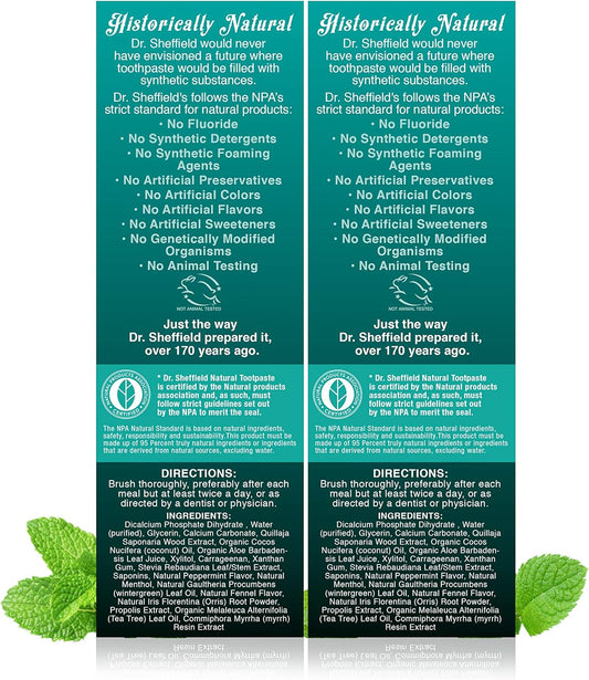 Dr. Sheffield’s Certified Natural Toothpaste (Wintergreen) - Great Tasting, Fluoride Free Toothpaste/Freshen Your Breath, Whiten Your Teeth, Reduce Plaque (2-Pack)