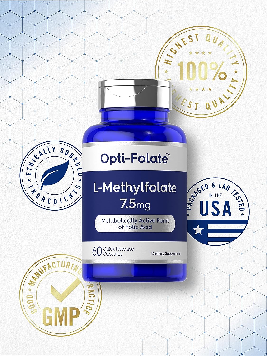 Carlyle L Methylfolate 7.5 mg | 60 Capsules | Optimized and Activated | Non-GMO, Gluten Free | Methyl Folate, 5-MTHF | by Opti-Folate : Health & Household