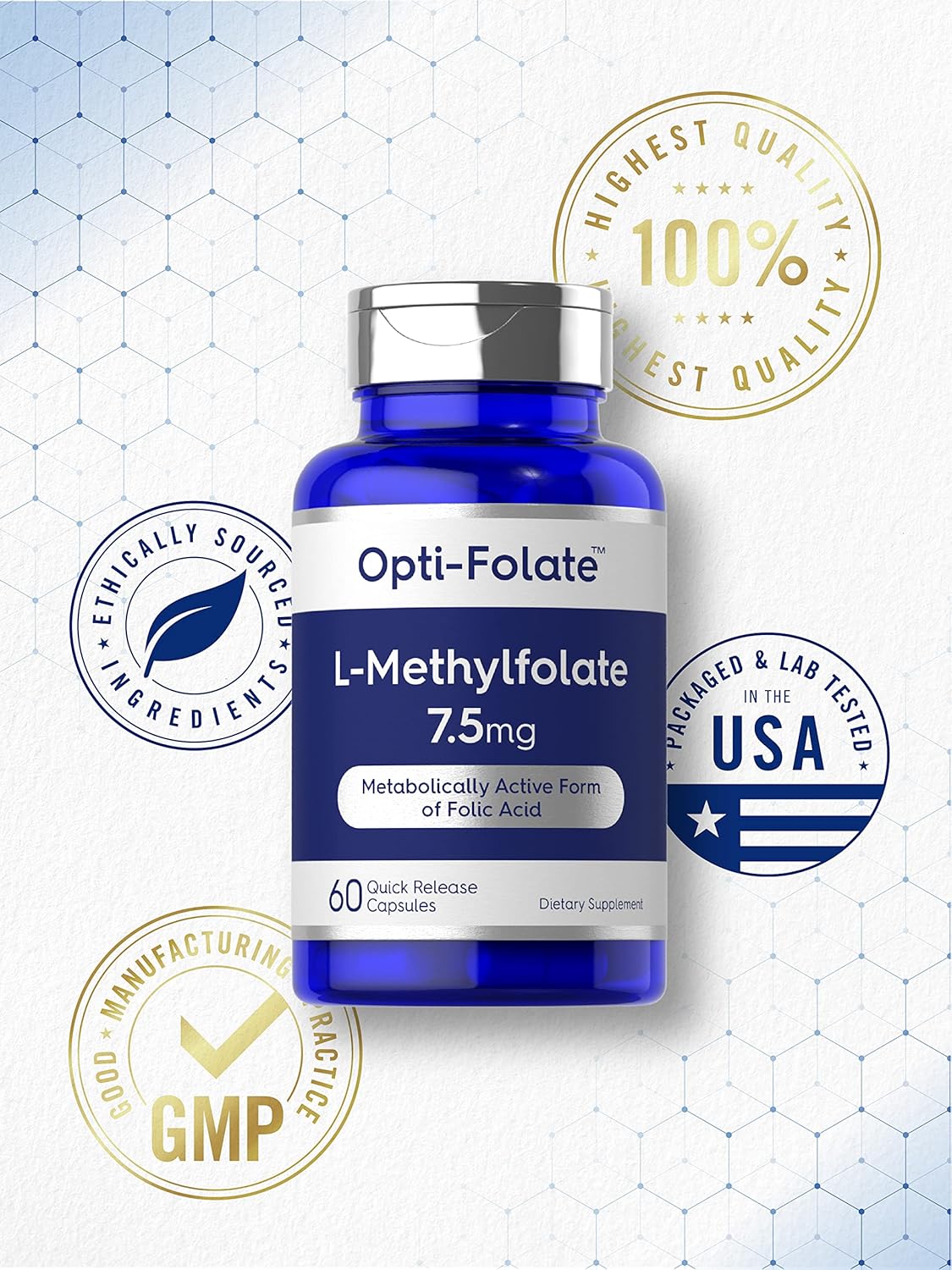 Carlyle L Methylfolate 7.5 mg | 60 Capsules | Optimized and Activated | Non-GMO, Gluten Free | Methyl Folate, 5-MTHF | by Opti-Folate : Health & Household