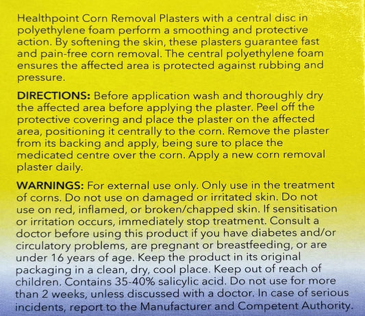 Healthpoint Corn Removal Plasters, Relieves And Removes Corns, Immediate Pressure Relief, Quick And Easy Application, Soft And Protective, Dermatologically Tested, 1 Size, 6 Patches