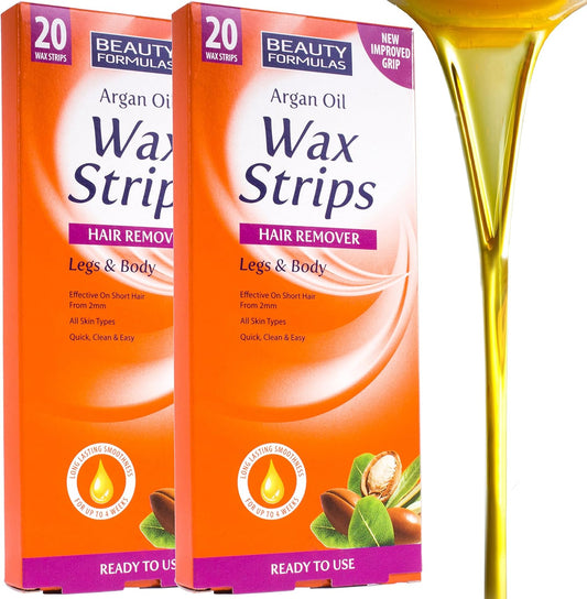 2 Boxes Of 20Pc Natural Smoothing Argan Oil Wax Strips For Legs & Body All Skin Types