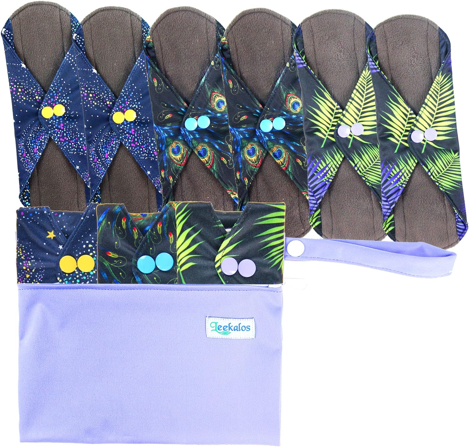 Leekalos Reusable Menstrual Pads - Bamboo Menstrual Cloth Pads | Light Incontinence Pads | Reusable Sanitary Pads - Pack of 6, 1 Cloth Mini Wet Bag : Health & Household