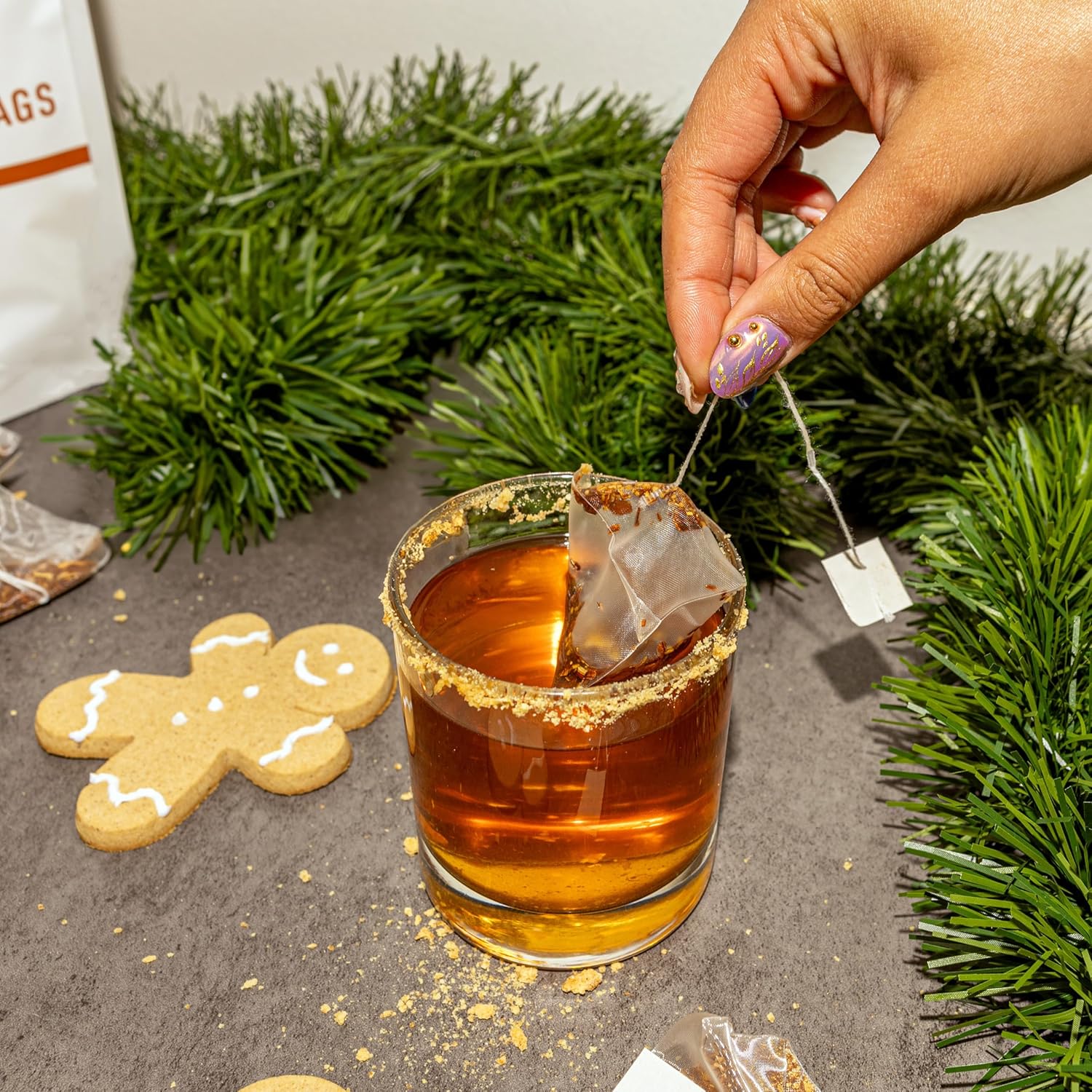 Gingerbread Cookie Dessert Tea Made With Rooibos Herbal Tisane - Caffeine And Sugar Free - 50 Pyramid Tea Bags Sachets In A Resealable Bag