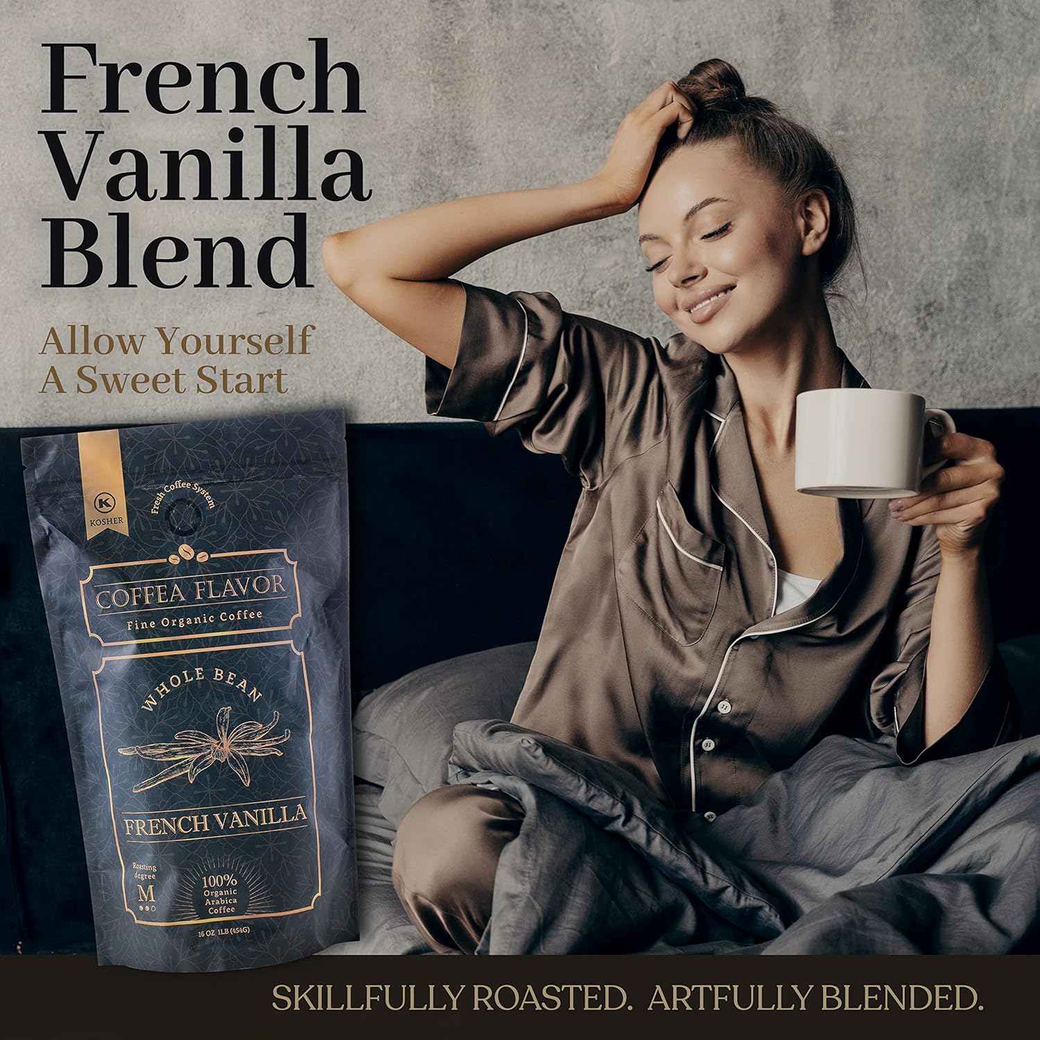 Coffea Flavor - French Vanilla Organic Whole Bean Coffee, 100% Arabica, Medium Roast, Caribbean, Ground & Whole, 16 Oz Bag