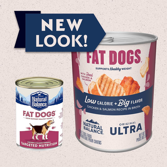 Natural Balance Original Ultra Fat Dogs Adult Low Calorie Wet Dog Food For Overweight Dogs, Chicken & Salmon Recipe In Broth, 13-Oz. Can (Pack Of 12)