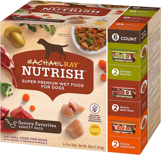 Rachael Ray Nutrish Premium Natural Wet Dog Food With Added Vitamins & Minerals, Savory Favorites Variety Pack, 8 Ounce Tub (Pack Of 6)