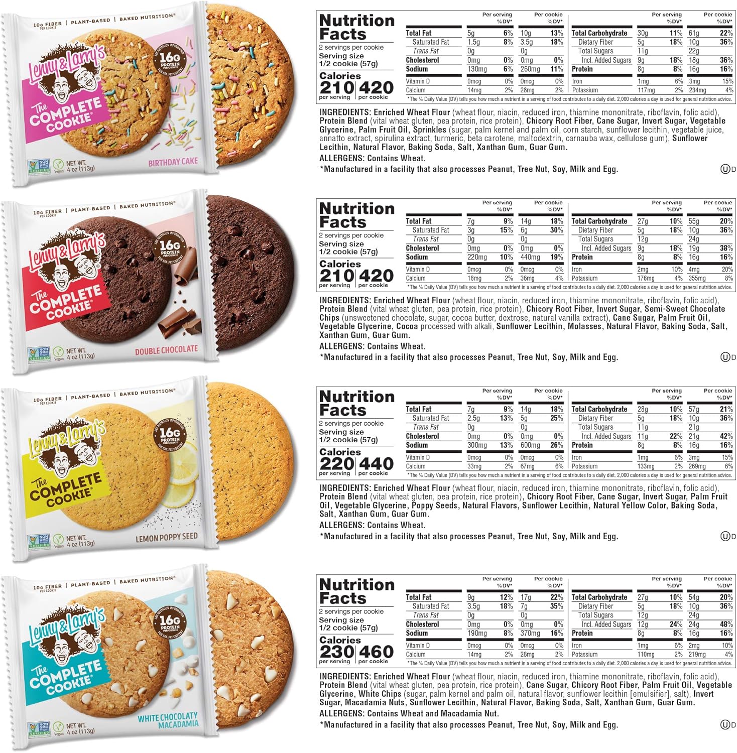 Lenny & Larry'S The Complete Cookie, 8 Flavor Variety Pack, Soft Baked, 16G Plant Protein, Vegan, Non-Gmo, 4 Ounce Cookie (Pack Of 16)