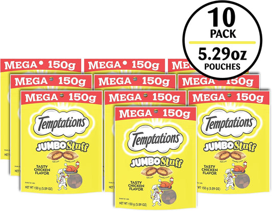 Temptations Jumbo Stuff Crunchy And Soft Cat Treats Tasty Chicken Flavor, 5.3 Oz (Pack Of 10)