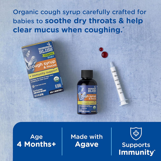 Mommy'S Bliss Organic Baby Cough Syrup And Mucus + Immunity Support, Contains Organic Agave And Ivy Leaf, Made For Babies 4 Month+, 1.67 Fluid Ounces