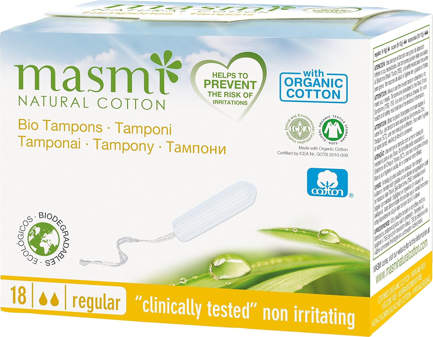 Masmi Natural Cotton Organic Tampons Classic (Pack Of 18)