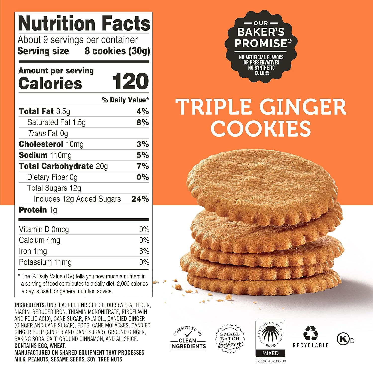 Dewey’S Bakery Triple Ginger Moravian Style Cookie Thins | No Artificial Flavors, Synthetic Colors Or Preservatives | Baked In Small Batches | 9 Oz (Pack Of 6)