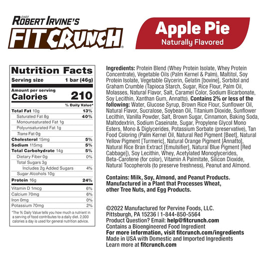 Fitcrunch Snack Size Protein Bars, Designed By Robert Irvine, 6-Layer Baked Bar, 3G Of Sugar, Gluten Free & Soft Cake Core (9 Bars, Apple Pie)