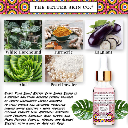 The Better Skin Co. | Super Shield - Natural Skin Pollution Defense System | Turmeric & White Horehound | Damage Defense Face Moisturizing Oil Serum