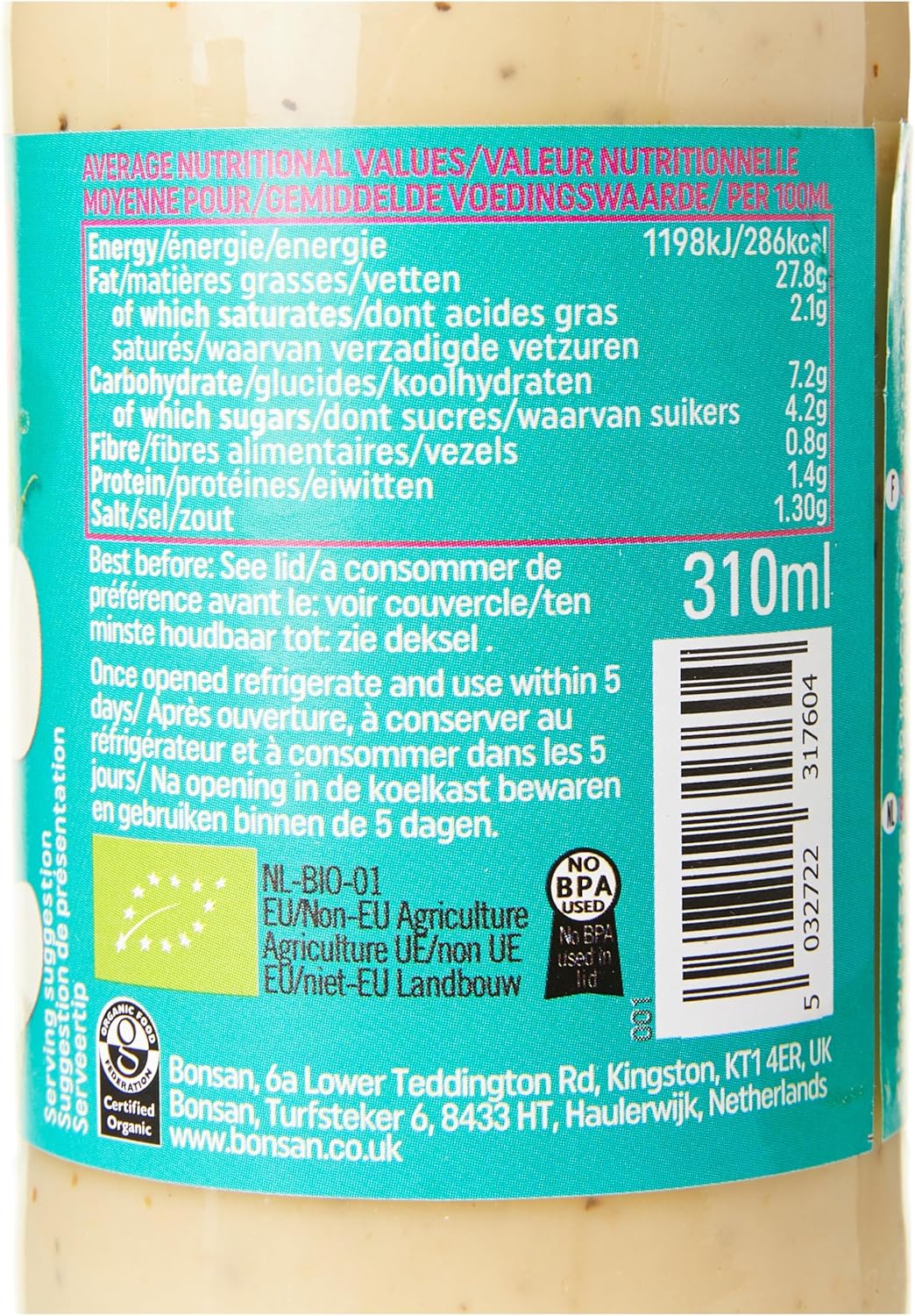 Bonsan Organic Vegan Caesar Dressing, 6 x 310ml