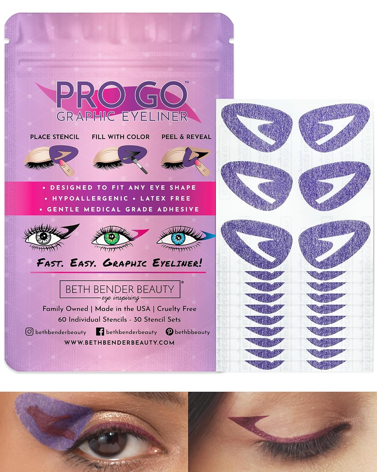 Beth Bender Beauty Pro Go Graphic Eyeliner Stencil - Stylish Eyeliner Stencils - Achieve The Perfect Winged Liner