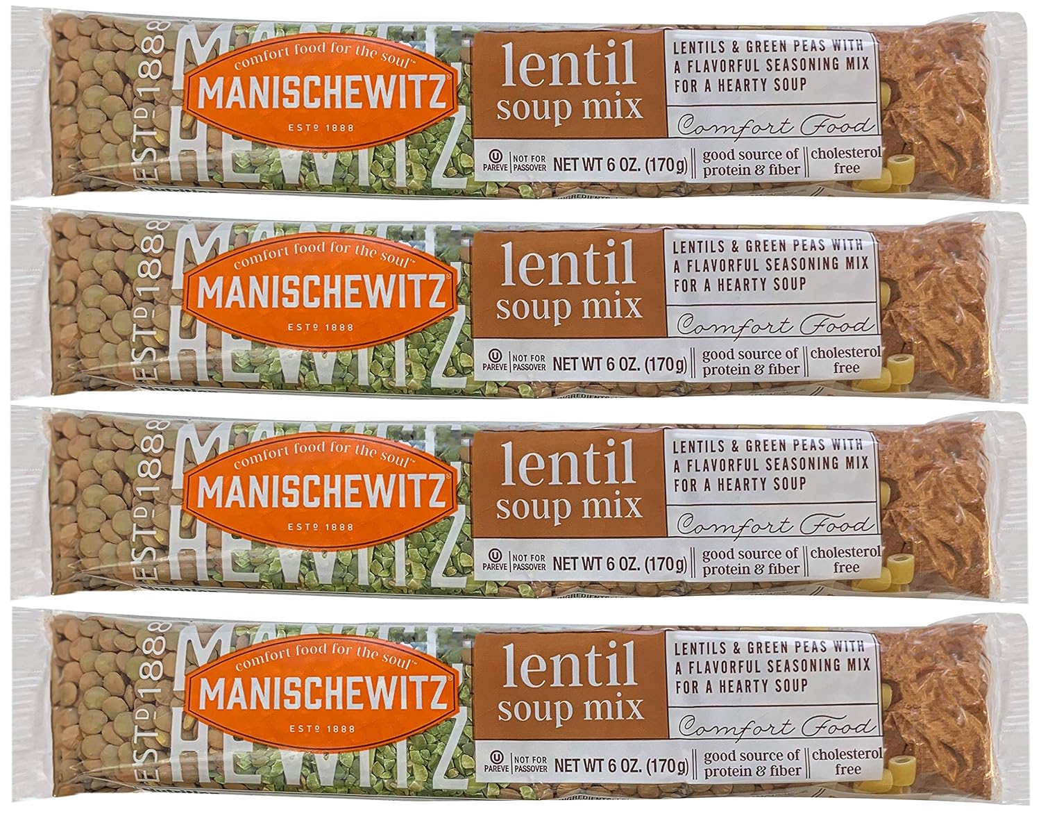 Manischewitz Lentil Soup Mix (4 Pack) Cello Soup Mix : Grocery & Gourmet Food