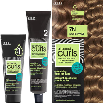 All About Curls 7N Taupe Twist (Medium Blonde With Neutral Undertone) Permanent Hair Color (Prep + Protect Serum & Hair Dye For Curly Hair) - 100% Grey Coverage, Nourished & Radiant Curls